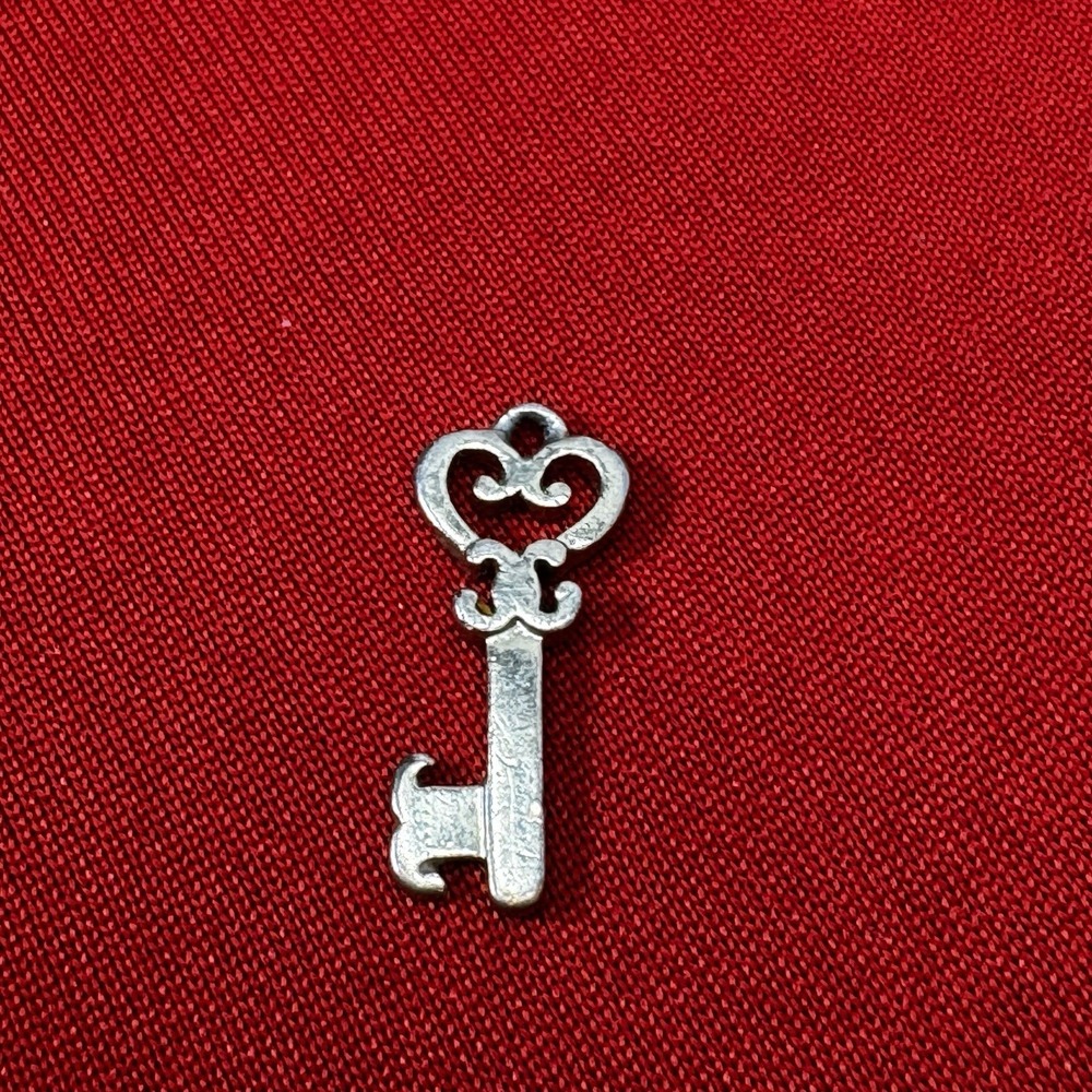 Heart Top Skeleton Key Small Gold Tone Charm Pendant For Bracelet Or Necklace
